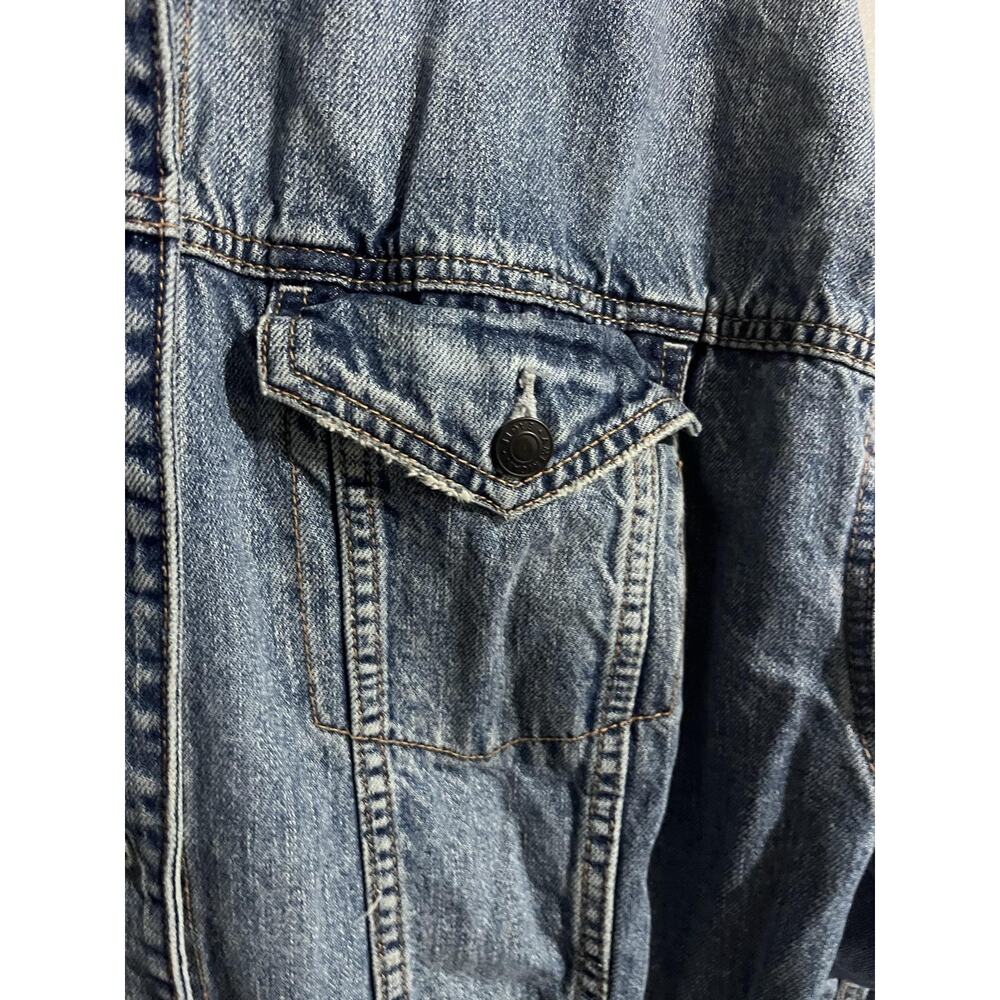 American Eagle Jacket Mens XL Blue Denim Bomber Collared Pockets Cotton Button - Picture 15 of 16